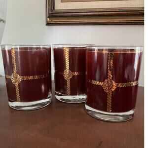 Vtg. MCM Georges Briard DOF rocks knot glasses Retro bar